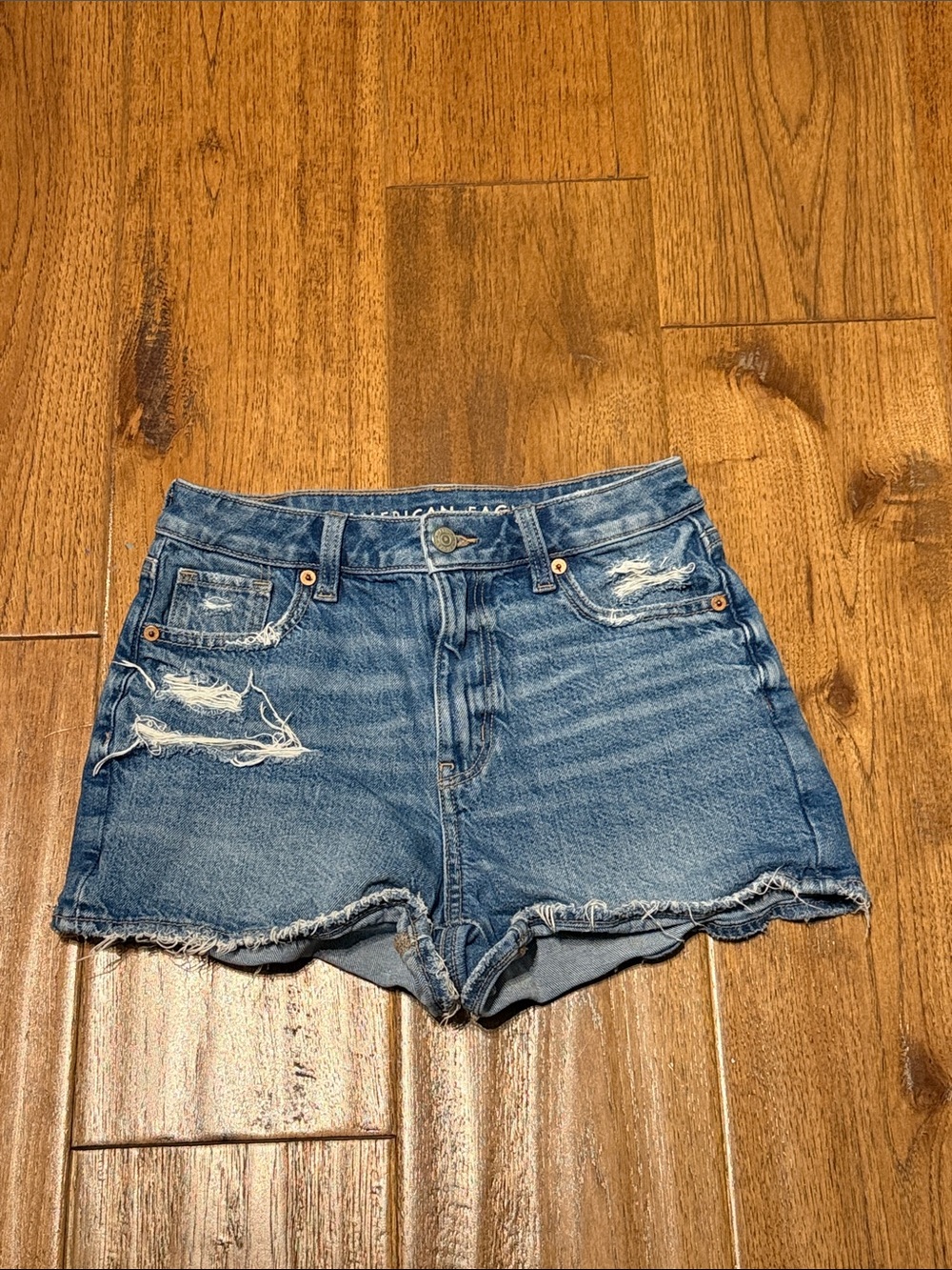 American Eagle Outfitters Distressed High-Rise Denim Shorts - Blue